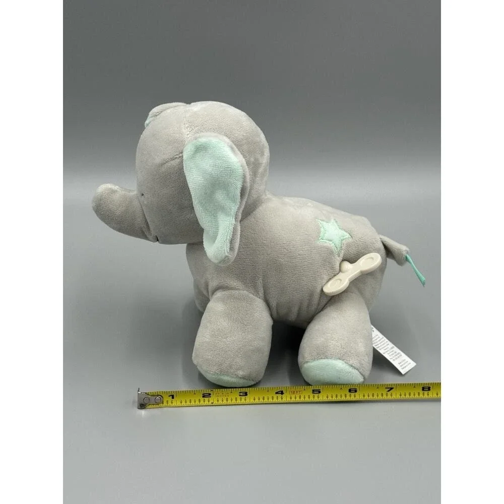 CARTERS Gray Mint Green Elephant Wind Up Musical Plush Moves Head Stuffed Animal